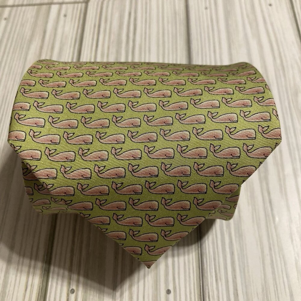 Sero New England Classics Silk Neck Tie Green Nautical Pink Whale Print